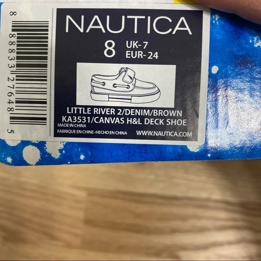 Nautica Boat Shoes Denim Blue Brown Sz 8 Kids Boys
